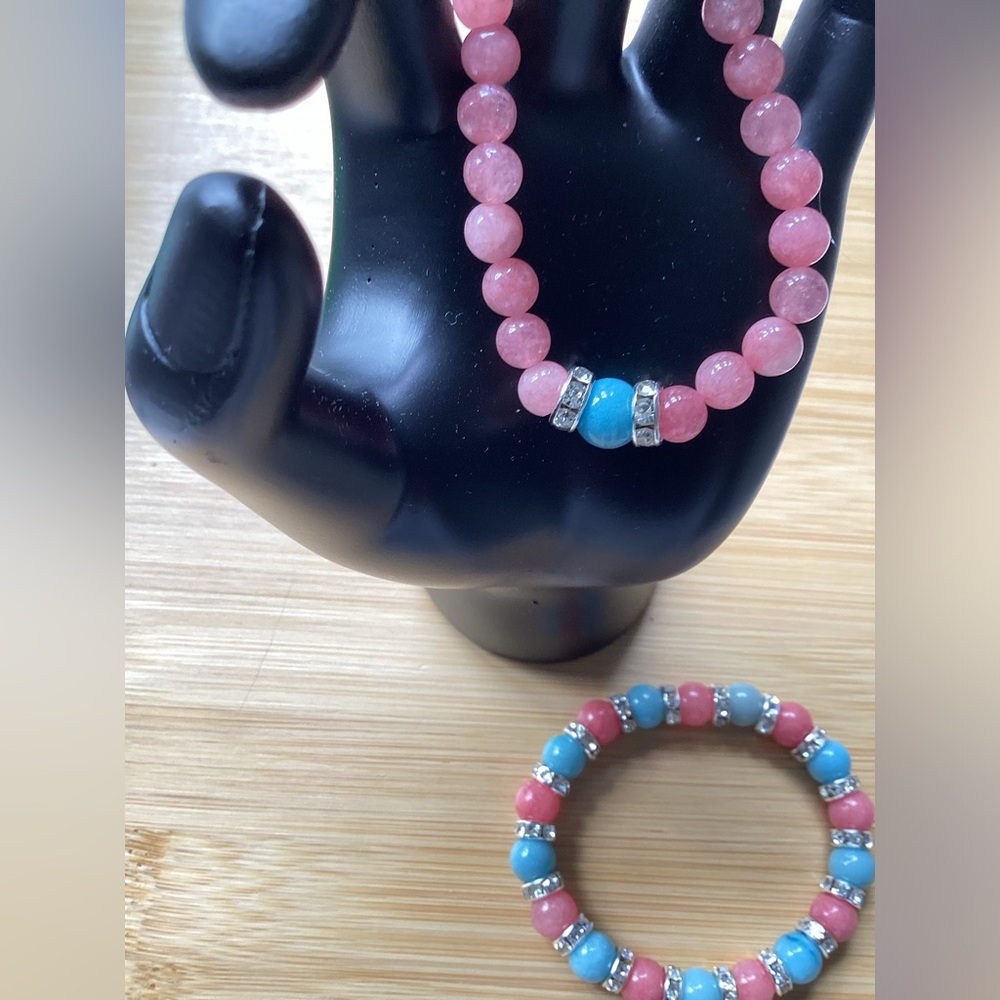 Larimar and pink jade bracelets